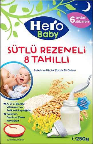 Hero Baby Sütlü 8 Tahıllı Rezeneli Kaşık Maması 250 GR