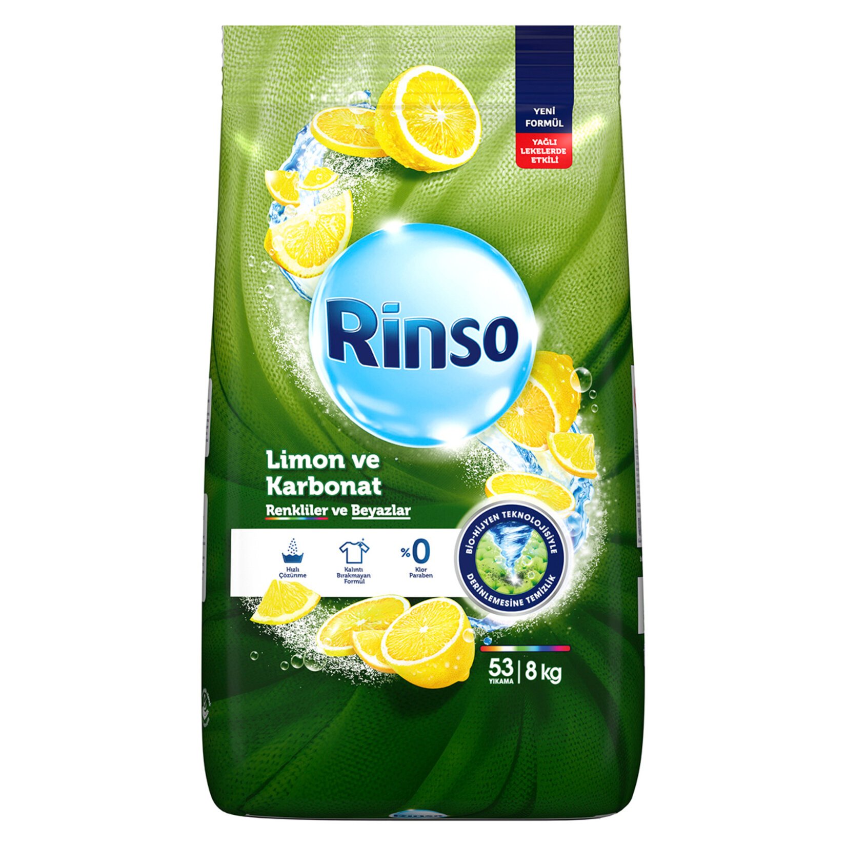 Rinso Toz Çamaşır Deterjanı Limon ve Karbonat Renkliler ve Beyazlar İçin Derinlemesine Temizlik 8 KG